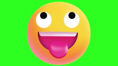 Yeşil ekran arka planında dili olan oyuncu bir emoji, dijital içeriğe mizah ve eğlence katmak için mükemmel..