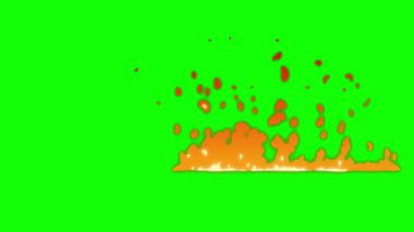 Dinamik video için yeşil ekran arka planında canlı turuncu patlama. ateş animasyonu