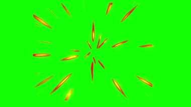 Dinamik video için yeşil ekran arka planında canlı turuncu patlama. ateş animasyonu