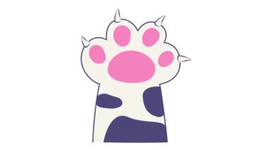 Pembe patili, beyaz ve mavi benekli, neşeli ve kaprisli bir inek toynağının büyüleyici bir çizimi..