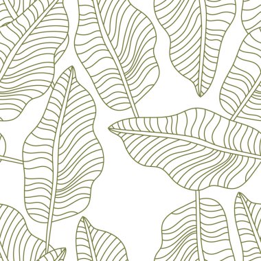 Leaves. Tropical seamless background pattern. Graphic design with amazing palm trees suitable for fabrics, packaging, covers. Vector poster. Green