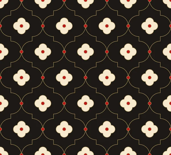 Klasik Art Deco Kusursuz Desen. Soyut elementlerle Geometrik dekoratif. Geçmişe dönüş. Kırmızı ve bej elementli siyah arkaplan. Duvar Kağıdı.