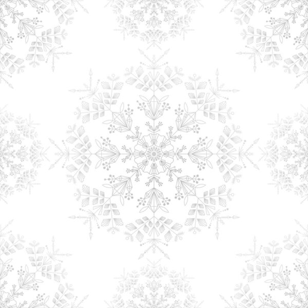 Элегантный Серебряный Снежинка бесшовный узор. Зимний декоративный фон. Минималистичный морозостойкий хрустальный орнамент для упаковки бумаги, текстиля и дизайна обоев