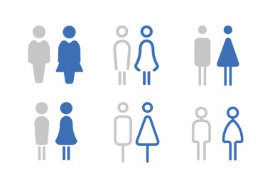 Erkek ve kadın ikonu seti. Erkek ve kadın sembolü. Tuvalet tabelası. Tuvalet. Tuvalet odası.