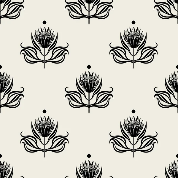 Klasik Art Deco Kusursuz Desen. Siyah çiçekli geometrik dekoratif. Retro bej arka plan. Duvar kağıdı. Kağıt, baskı, tekstil