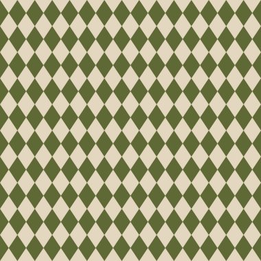 Tekstil, Duvar Kağıdı, Ambalaj Kağıdı, Kumaş Baskıları ve Dekoratif Tasarım Projeleri için Yeşil ve Bej Klasik Geometrik Geçmişli Kusursuz Klasik Harlequin Elmas Deseni