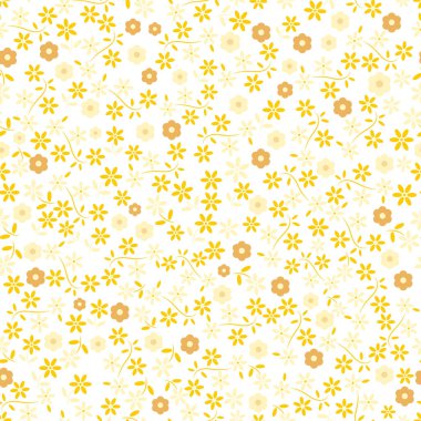 Çiçeklerle kusursuz desen. Renkli çiçek ve yapraklar. Renkli bahar ve yaz, doğal, pürüzsüz desen. Hediye kağıdı, duvar kağıdı, tekstil. Turuncu ve sarı