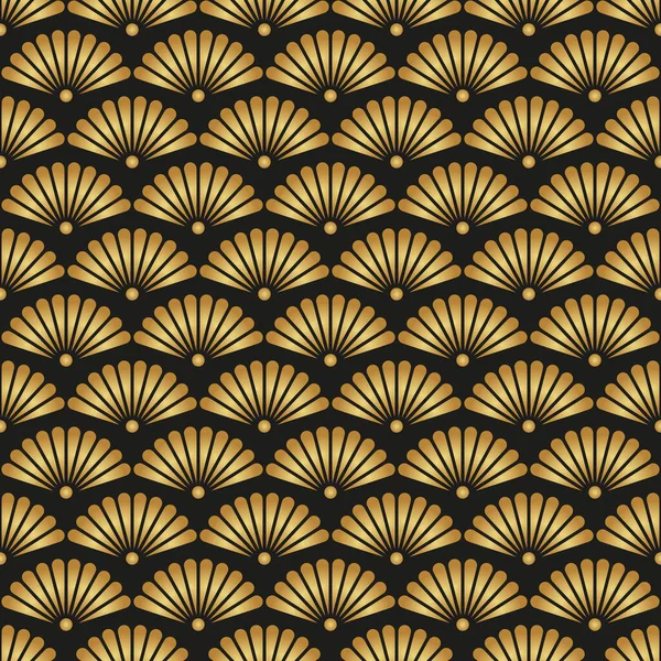 Klasik Art Deco Kusursuz Desen. Çiçekli geometrik dekoratif, soyut elementler. Retro, siyah arka plan. Golf yaprağı. Duvar kağıdı. Sarı