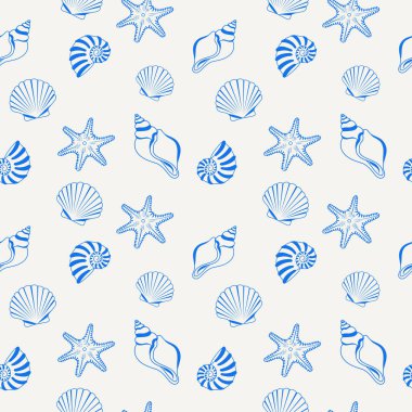 Mercanların vektörsüz deseni. Bir dizi sualtı mercan resif bitkisi. Mercan elementleri koleksiyonu. Mavi kabuk ve deniz yıldızı. Menü, poster, kartpostal, duvar kağıdı için uygun