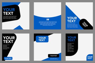 Düzenlenebilir küçük kare pankart şablonları. Mavi, siyah ve beyaz arka plan rengi. Fotoğraf üniversitesi ile sosyal medya paylaşımı ve internet reklamları için uygundur.