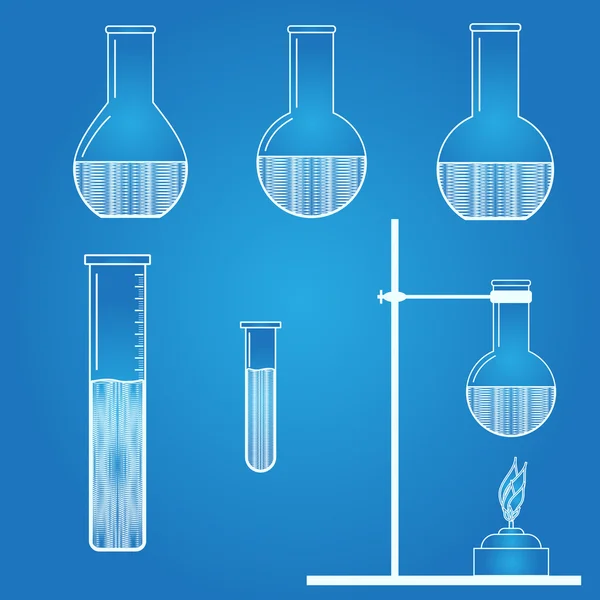 Laboratory flask. Set of tubes. Chemical analysis. — Stock Vector