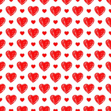 Kırmızı kalpler seamless modeli. Sanat seviyorum. Tebrik kartları için parlak zemin. 