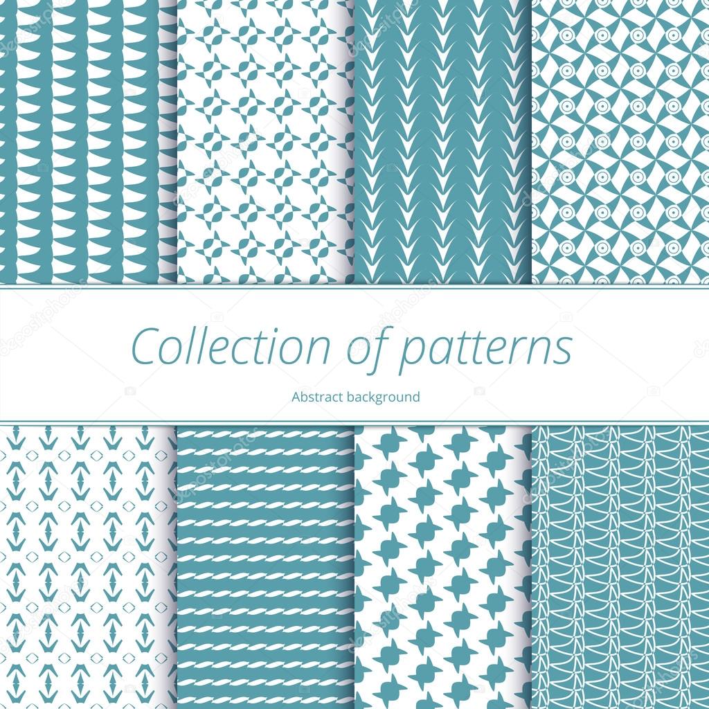 Set of seamless patterns of pastel green. Endless texture with geometric elements. 