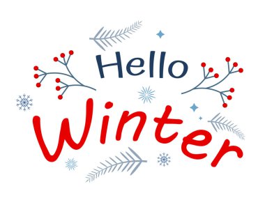 Merhaba kış mesajı at. Mektup, poster, yazı, matbaa. Vektör illüstrasyonu