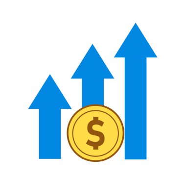 Beyaz arka planda oklar ve bir dolar. Başarılı iş, yatırım, gelir ve depozito artışı kavramı. Vektör illüstrasyonu