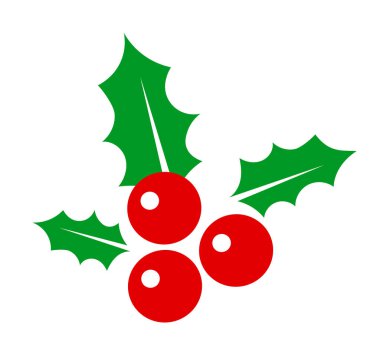 Beyaz arka planda kırmızı böğürtlenli Holly. Vektör illüstrasyonu