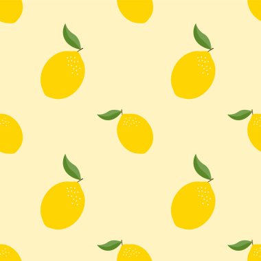 Sarı arka planda limonlu kusursuz desen. Vektör illüstrasyonu