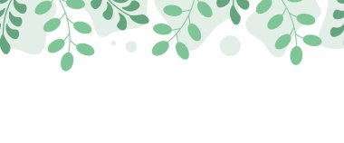 Beyaz arka planda yeşil yapraklı pürüzsüz desen. Pankart, çerçeve, tebrik kartı. Vektör illüstrasyonu