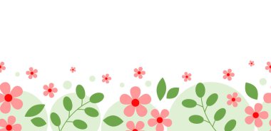 Beyaz arka planda pembe çiçekli pürüzsüz desen. Pankart, çerçeve, tebrik kartı. Vektör illüstrasyonu