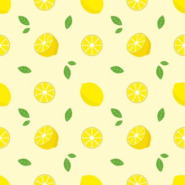 Sarı arka planda limonlu kusursuz desen. Vektör illüstrasyonu