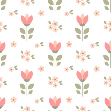 Beyaz arka planda çiçekler olan kusursuz bir desen. Çarşaf, kumaş. Vektör illüstrasyonu