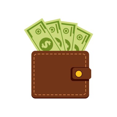 Nakit Vektör İllüstrasyonlu Kahverengi Deri Para Cüzdanı
