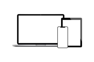Gerçekçi Laptop, Tablet ve Cep Telefonu Mockup. Düz Yatay Sayısal Aygıtlar ResmiComment