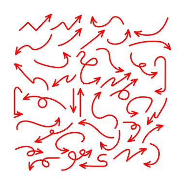 Çeşitli Biçimlerde Basit El Çizimi Kırmızı Oklar