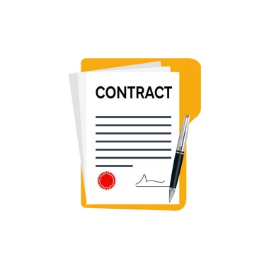 Düz Vektör İllüstrasyonu Kalem ve Damgalı Onaylanmış Belge Simgesi