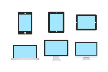 Smartphone Tablet Laptop ve Masaüstü Monitörü Vektör Resimleri ile Dijital Aygıt Ekranları Ayarlandı