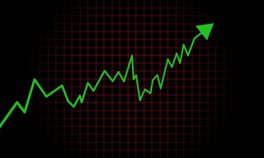 Dijital Şebeke Arkaplanında Yukarı Büyüyen Ok. Modern İş Artırma ve Teknoloji Konsepti