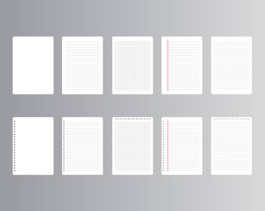 Boş Çizgili Izgara ve Noktalı Sayfalar Vektör Koleksiyonu ile Not Defteri Kağıdı Sayfaları Ayarlandı