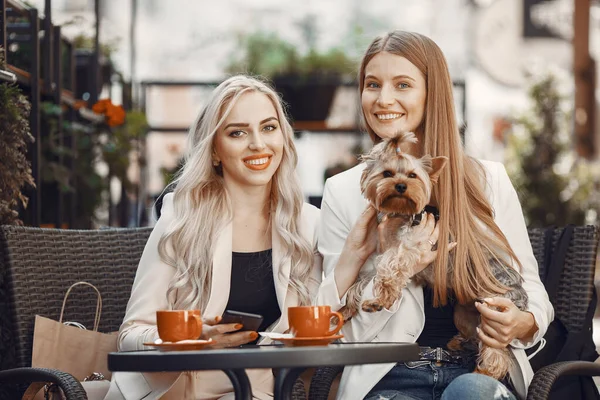 Mujeres elegantes sentadas en un café de verano — Foto de Stock