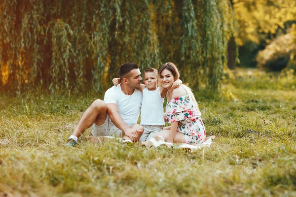 Симпатичная семья играет в летнем парке — стоковое фото