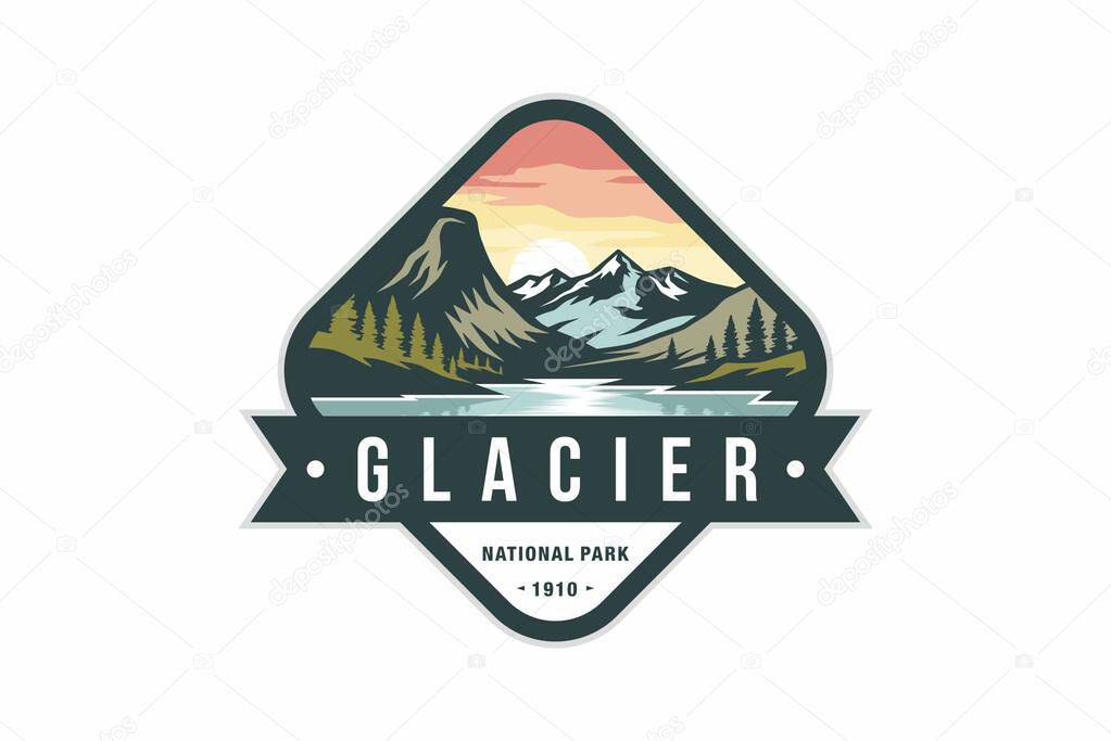 Glacier National Park logo badge emblem illustration