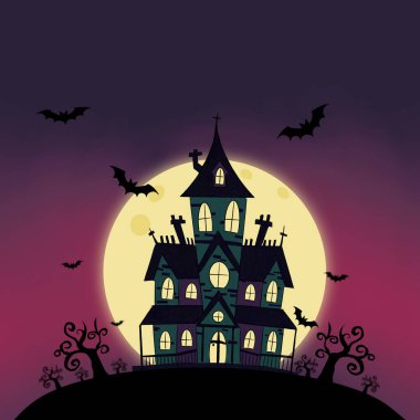 halloween castle with bats