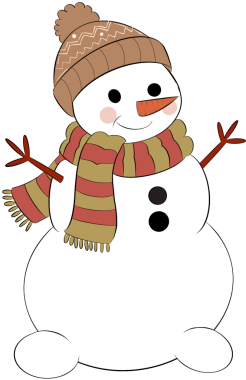 Temiz kıvrımlı çizgileri, pastel atkısı ve kışlık yün şapkaları olan çok şirin bir kardan adam..