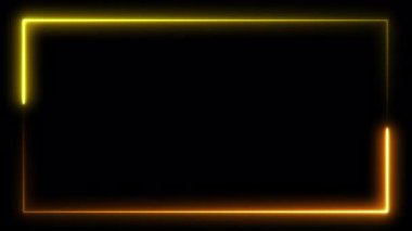 Fotokopi alanı için siyah arkaplan üzerinde ışık efekti olan soyut sarı kare çerçeve. 4K döngüsü.