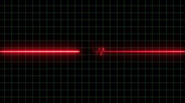 Tıbbi monitörlerde yaşam belirtileri, siyah arkaplanda 4K neon kırmızı elektrokardiyogram (ECG) grafikleri. Kalp atışlarını gösteren tıbbi konsept.