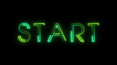 Kelime Başlat yeşil neon ışıkları siyah arka planda. 4K yatay