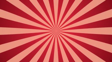 Güneş ışınları arkaplan döngüsü, soyut parlak retro kırmızı arkaplan güneş ışınları veya çizgiler merkezden yayılarak dizayn şablonu için, 4K Yatay