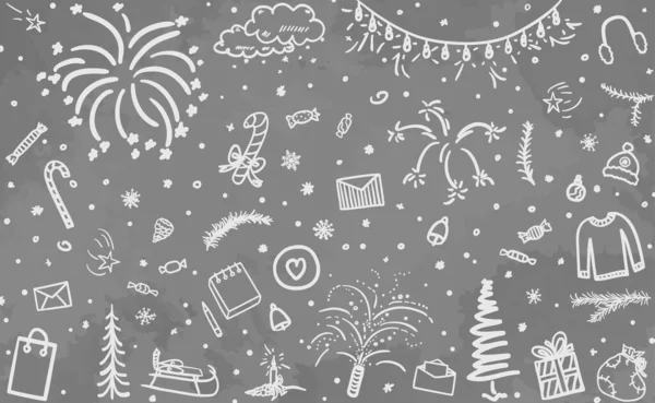 Ručně Kreslené Grunge Vánoční Pozadí Abstraktní Vánoční Prvky Černobílá Ilustrace — Stockový vektor