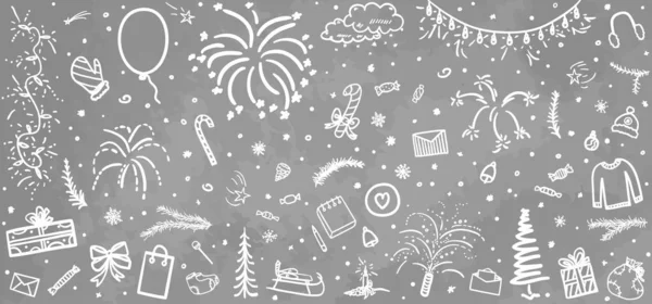Ručně Kreslené Grunge Vánoční Pozadí Abstraktní Vánoční Prvky Černobílá Ilustrace — Stockový vektor