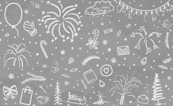 Fondo Navidad Grunge Dibujado Mano Elementos Temáticos Abstractos Navidad Ilustración — Vector de stock