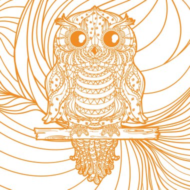 Baykuşla kare çizgi deseni. Zentangle. El çizimi soyut arkaplan