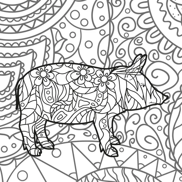 Cerdo Modelado Abstracto Adornos Dibujados Mano Diseño Para Relajación Espiritual — Vector de stock