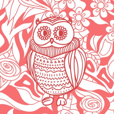 Soyut baykuşlu kare desen. El çizimi arka plan. Renkli sanat