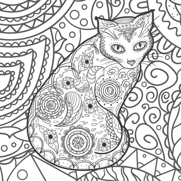 Padrão Quadrado Com Gato Zen Fundo Abstrato Desenhado Mão Ilustração —  Vetores de Stock