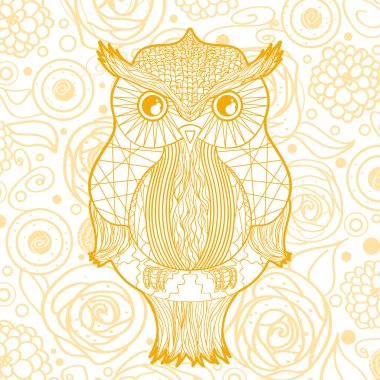 Kare karışık desen. El çizimi soyut baykuş. Yetişkinler için ruhsal rahatlama tasarımı