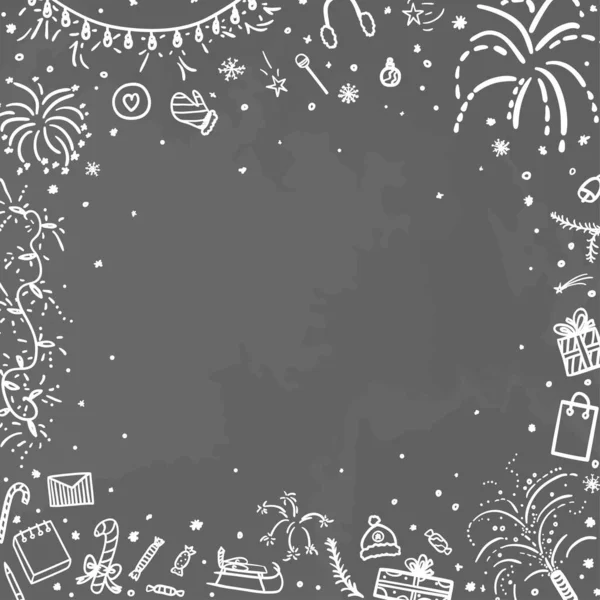 Ručně Kreslené Grunge Vánoční Pozadí Vánoční Prvky Černobílá Ilustrace — Stockový vektor